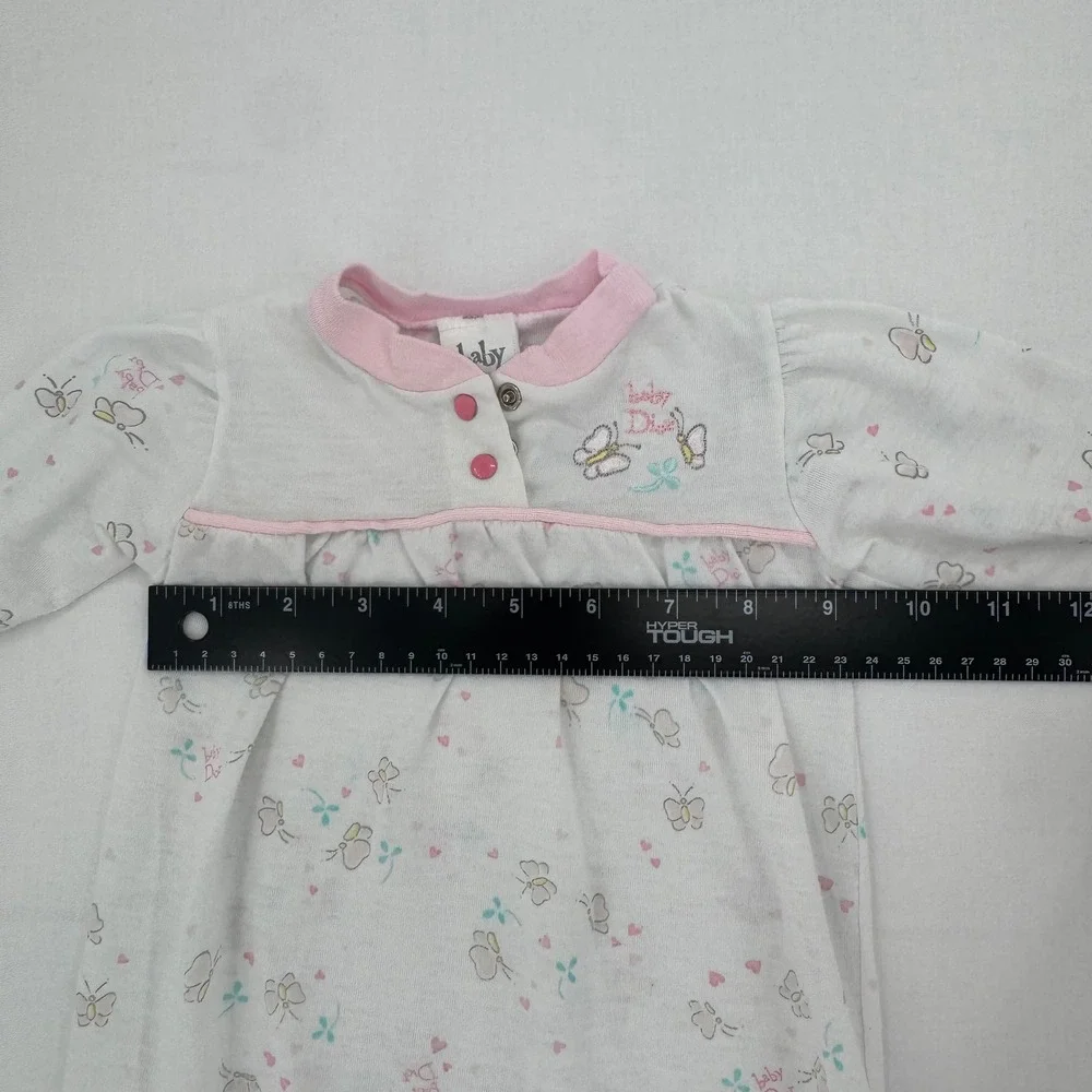 Baby Dior Vintage Pink Butterfly Sleeper Gown Layette 0-3 Months Embroidered